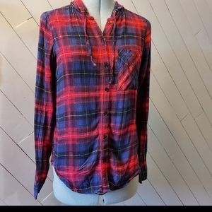 Polly & Esther Plaid Button Down Top Size S